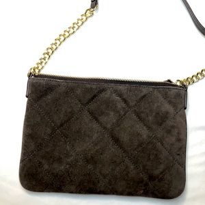 Talbots NWOT Brown Suede Quilted Crossbody purse. Adjustable strap.